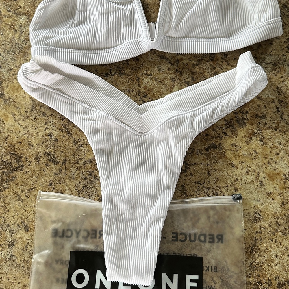 White Ribbed Bikini Set
